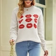 thumbnail image 4 of CEHVOM Mode Femme Décontractée Couleur Unie Tricoté Impression Saint-Valentin Chandail Manches Longues Col Rond Liquidation, 4 of 8