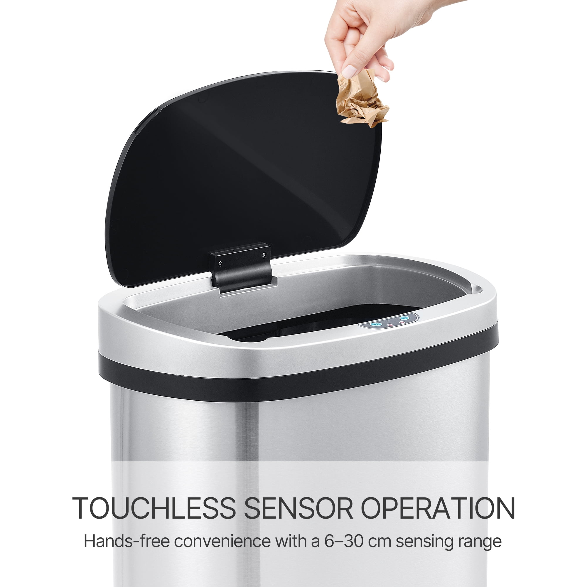 Innovaze 13 Gallon Touchless Motion Sensor Stainless Steel Garbage Can with Durable Plastic Lid , Oval, Silver