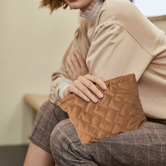 Vacemry Under $5 Quilted Hand Carry Cosmetic Bag, Portable Makeup Pouch with Zipper Closure & Multiple Colors, Small Toiletry Organizer for Travel Essentials, Cute Makeup Storage Bag for Women Girls