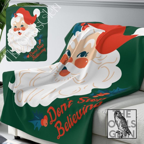 Retro Santa Claus Christmas Flannel Blanket Christmas Farmhouse Christmas Home Decor Holiday Xmas