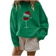 thumbnail image 4 of Women's Christmas Outfits Crewneck Sweathshirt Rhinestones Wine Glass Pattern Trendy Baggy Pullover Holiday Tops (2XL, Green), 4 of 7