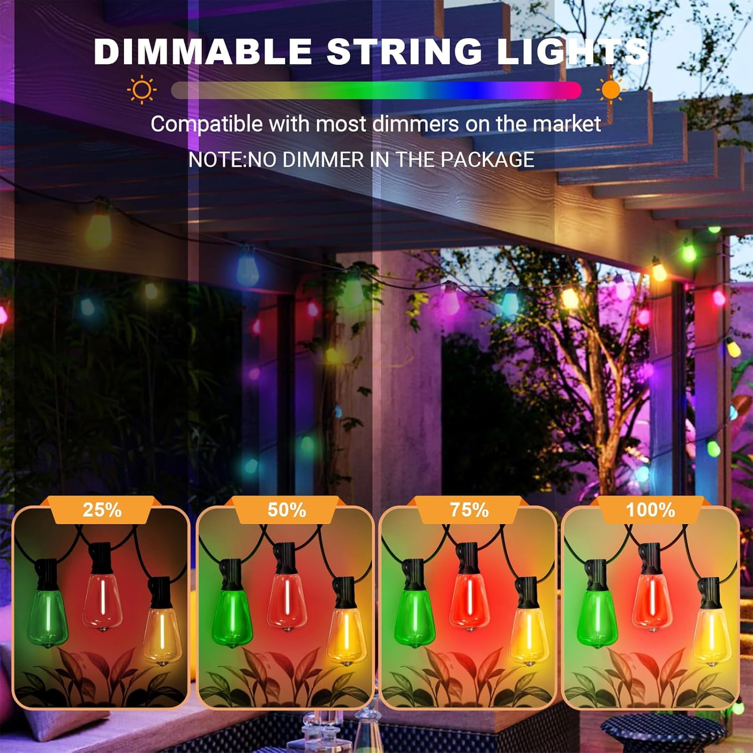 26Ft ST38 Outdoor String Lights, Multicolor Patio Lights with 12+1 ST38 Edison Colorful Bulbs, LED Shatterproof Colorful String Lights for Outside Bistro Christmas Patio Party Decorations