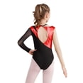 thumbnail image 4 of Zaldita Kids Girls Metallic Long Sleeve Athletic Ballet Dance Leotard Bodysuit Mesh Splice Sparkle Red 8, 4 of 7