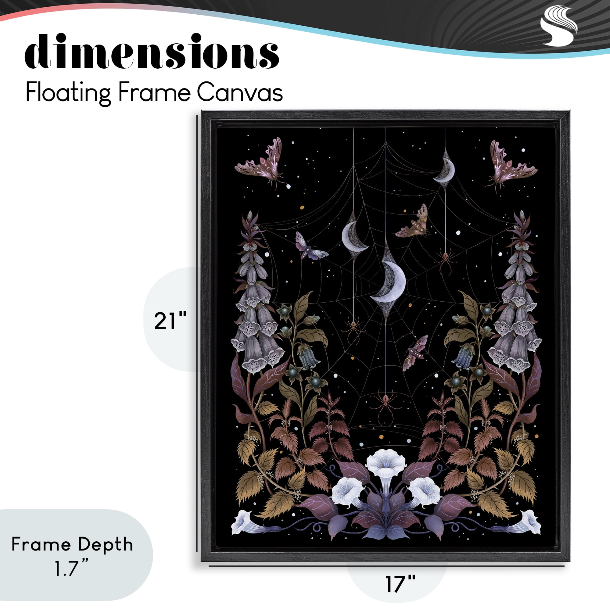 Stupell Industries Witch Garden with Spider Webs Black Framed Floater Canvas Wall Art, design by Episodic Drawings