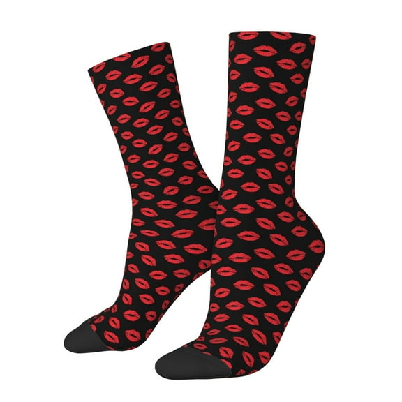 Hirioo Sexy Red Lips Kiss Pattern Adult Middle Tube Socks Breathable Sock Non-Pilling,Contrasting Color Design