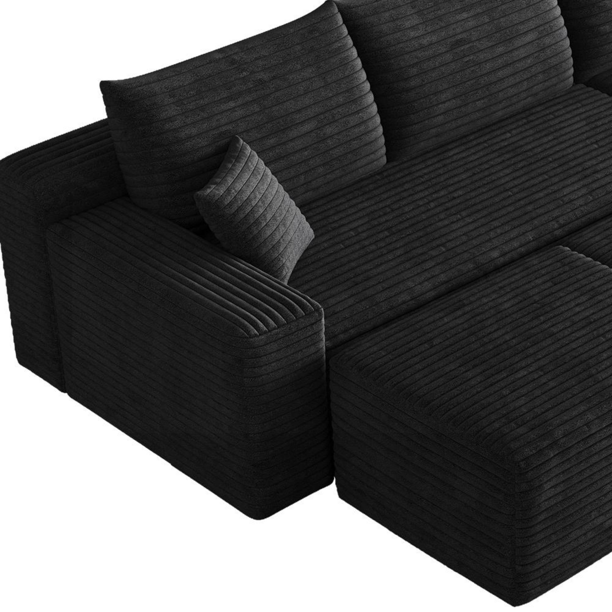 Sailvan 95" Cloud Sectional Sofa with 2 Ottomans,No Assembly Required U-Shaped Modular Couch,Deep Seat Sofa for Living Room Black