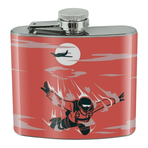 Skydiver Skydiving Out of Plane Stainless Steel 5oz Hip Drink Kidney Flask