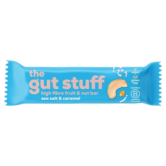 The Gut Stuff High Fibre Fruit & Nut Bar - Sea Salt & Caramel 35g, Imported from Britain