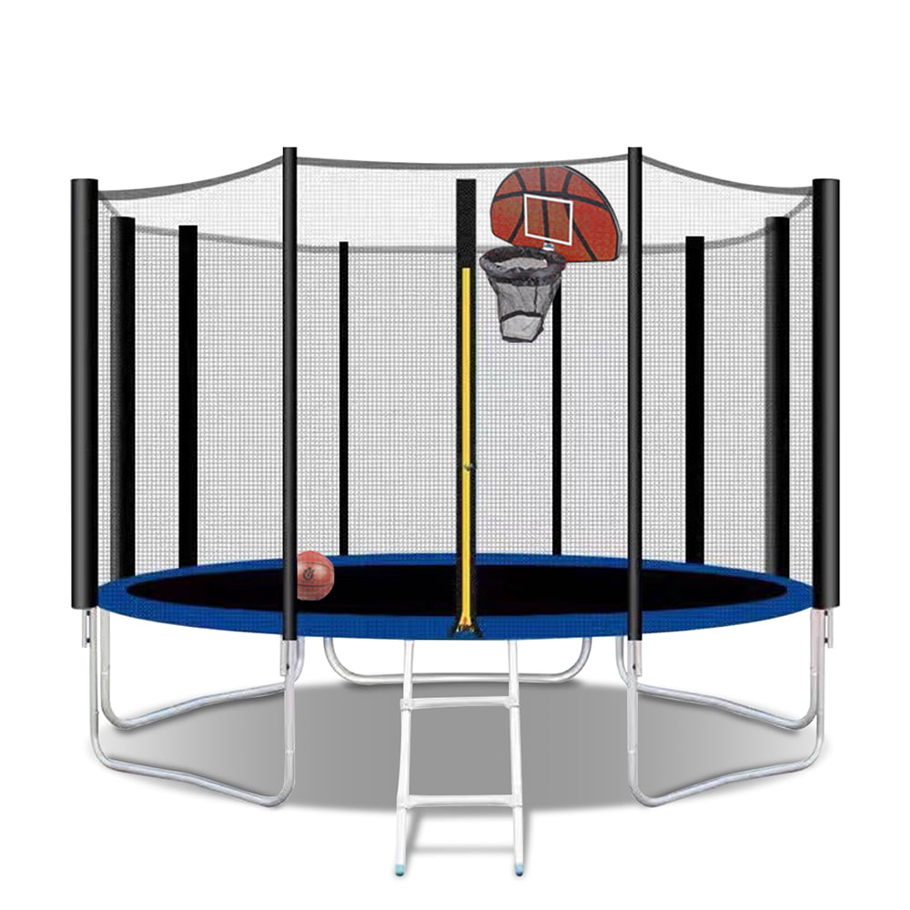 Trampoline for Kids, New Upgraded 12-Feet Outdoor Trampoline with Safety Enclosure Net, Basketball Hoop and Ladder, Heavy-Duty Round Trampoline for Indoor or Outdoor Backyard, Capacity 400lbs, LLL795