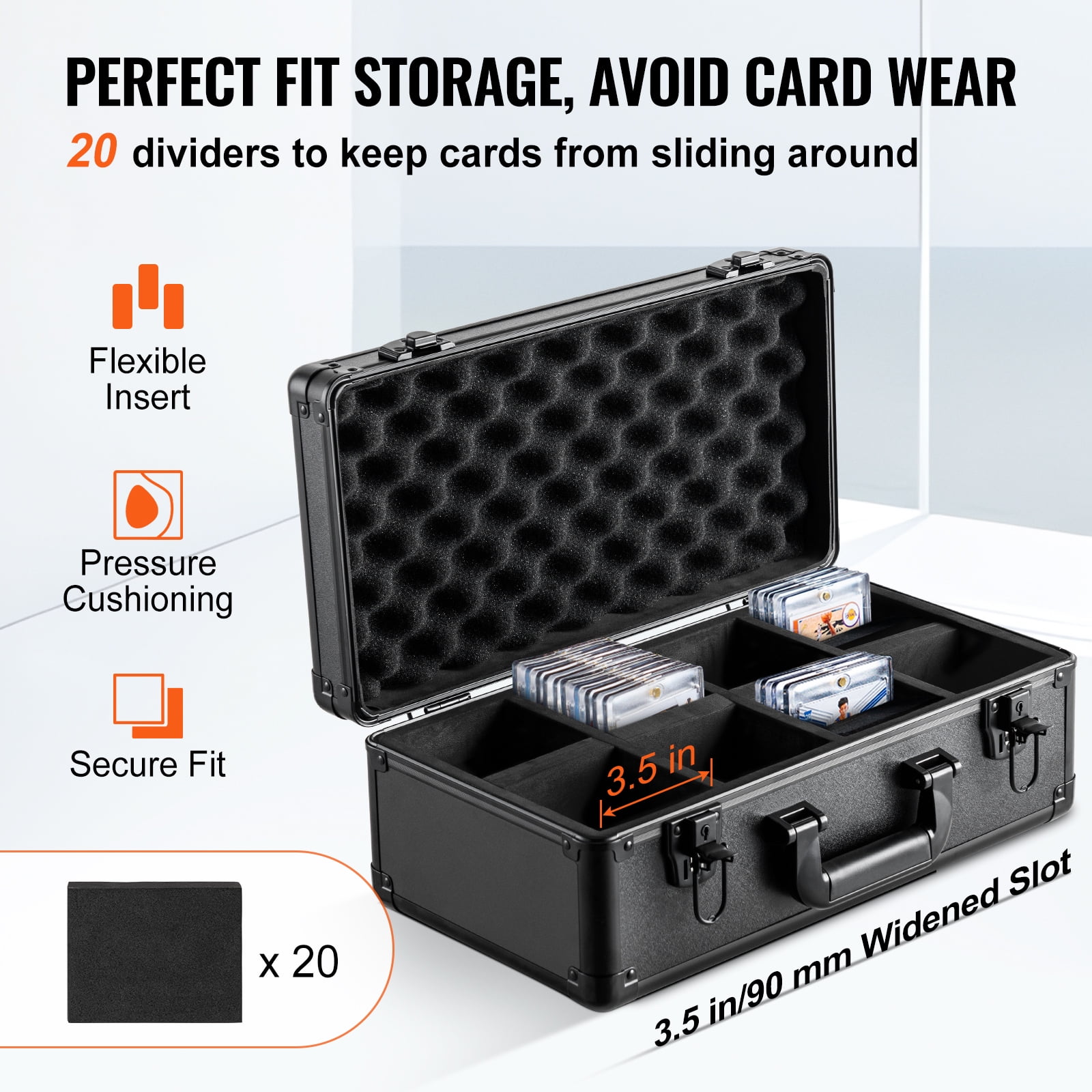 KFFKFF Card Organizer Box, 4 Compartments, Lockable Collectible Card Case with Adjustable Foam Dividers, Fits 108 PSA, 76 BGS, 84 SGC, 388 Top Loaders, or Over 999 Ungraded Cards