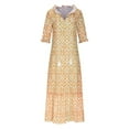 thumbnail image 4 of JUNWELL Robe Bohème d'Été pour Femmes, Robe Maxi Décontractée Grande Taille, Couleur Unie, Col en V, Robes Soleil, Dentelle à Franges, Longue Robe, 4 of 7