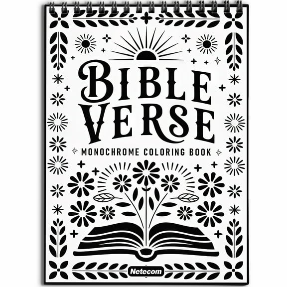 Bible Verse Monochrome Coloring Book Spiral Bound for Adults, Softcover, Relaxing One-Color Illustrations with Scripture, Inspirational and Motivational Quotes for Mindfulness, Stress Relief