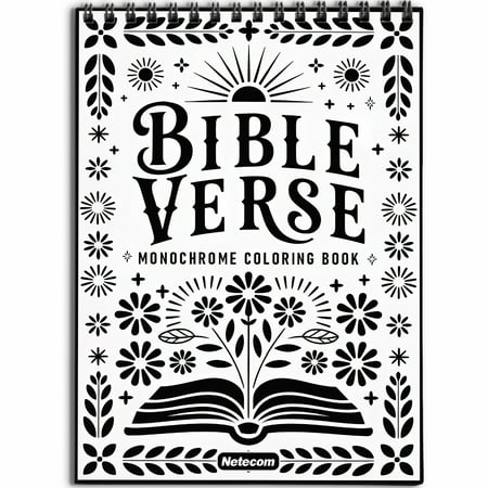 Bible Verse Monochrome Coloring Book Spiral Bound for Adults Softcover Relaxing One-Color Illustrations with Scripture Inspirational and Motivational Quotes for Mindfulness Stress Relief