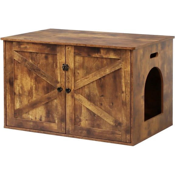 Cat Litter Box Enclosure, Litter Box Furniture Hidden with Removable Divider, Wooden Cat Washroom Furniture, Indoor Cat House, Rustic Brown