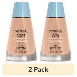(2 pack) COVERGIRL Clean Matte Liquid Foundation 548 Perfect Beige 1 fl oz Liquid Foundation Matte Foundation Lightweight Foundation Moisturizing Foundation Water Based Foundation