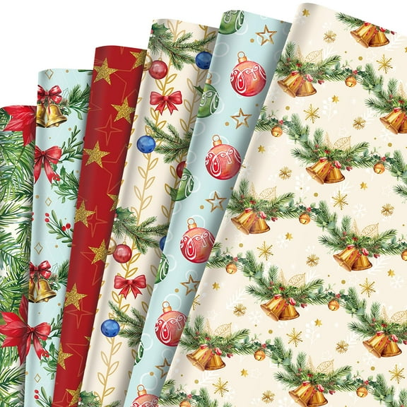 12 Sheets Christmas Wrapping Paper Sheets 68.58*50.8cm Xmas Bells Gift Wrap Paper Folded Flat Art Paper for DIY Crafts Holiday Party Present Packing