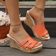thumbnail image 3 of Rokment Women's Cork Footbed Wedge Dressy Slip on Sandals Fashion Casual Buckles Leather Platform Thick Sole Chunky High Heels Dress Summer Shoes for Ladies Orange Size 8, 3 of 8