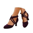 thumbnail image 7 of Strappy Heels for Women, Large Size Ladies' Dance Shoes, Latin Salsa Cha Ballroom, Indoor Fabric Cross Straps, Low Heels, Comfortable and Well-Fitting, In A Variety of Colors, Purple 7.5, 7 of 7