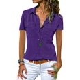 thumbnail image 2 of JustVH Women Short Sleeve Lapel Shirts V Neck Button Down Blouse Tops, 2 of 3