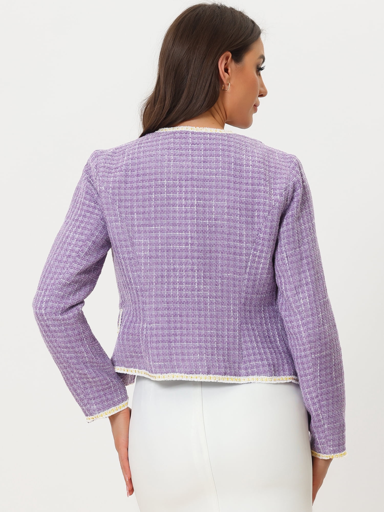 DARING DIVA Women's Plaid Tweed Blazer Long Sleeve Work Jacket L Purple