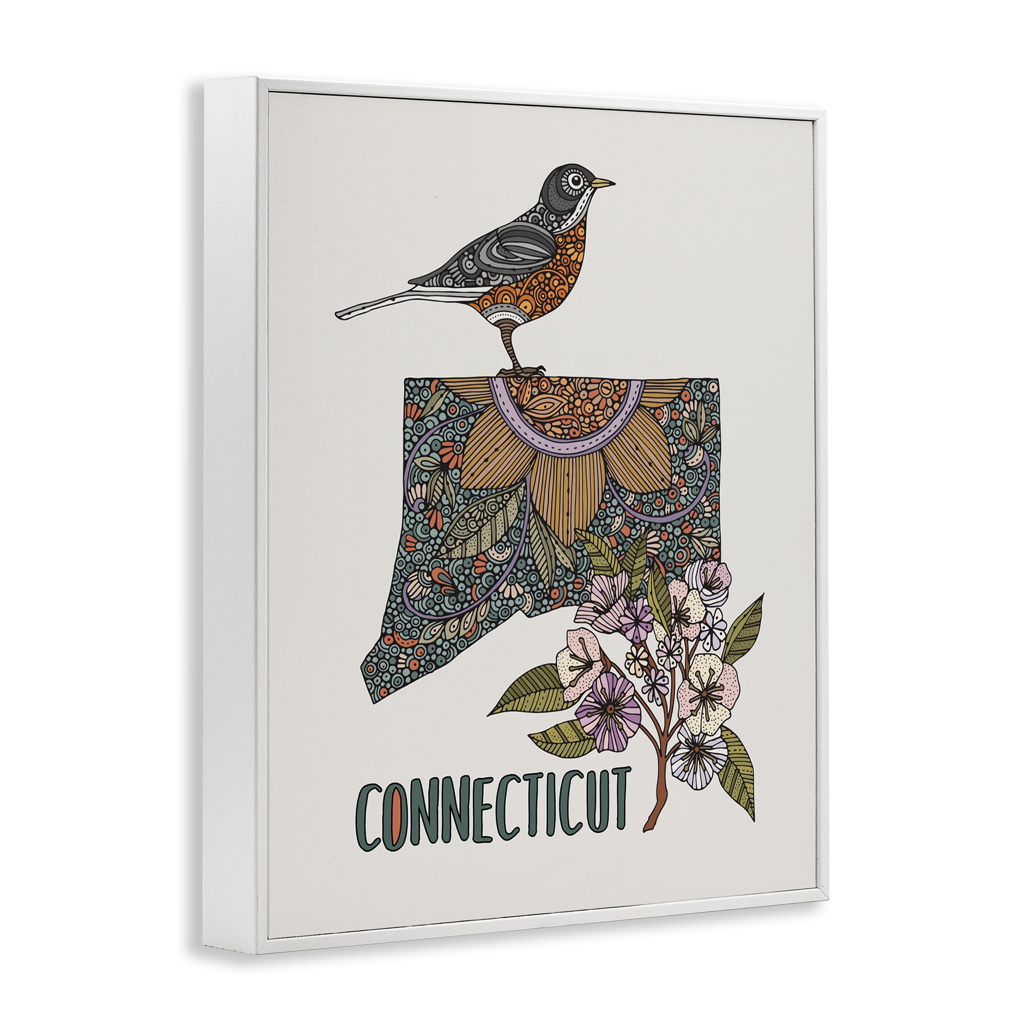 Stupell Industries Floral Connecticut State Botanical & Floral Painting White Framed Art Print Wall Art, 24 x 30