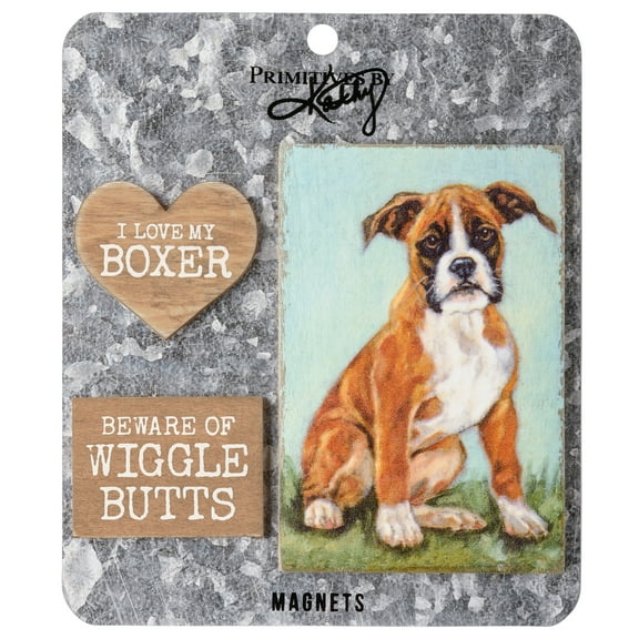 Primitives by Kathy Beware of Wiggle Butts ; I Love My Boxer Home Décor Magnet Set