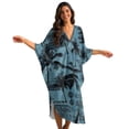 thumbnail image 3 of Xoenoiee Tropical Palm Tree Pattern V-Neck Batwing Kaftan Women's Plus Size Caftan Loose Fit Boho Beach Dress Bathing Suit Cover Up Mumu Dresses Loungewear, 3 of 7