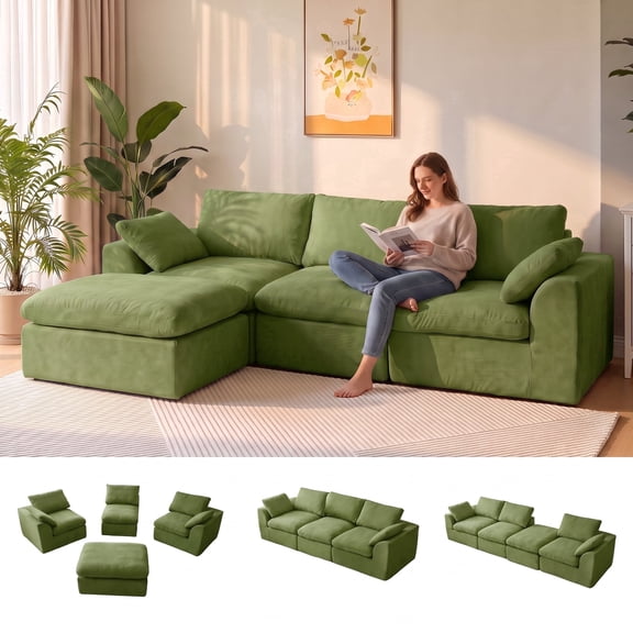Cubente 108" Cloud Sectional Couch, Boneless Couch, L Shaped Couch with Ottoman, Chenille Modular Sofa for Living Room