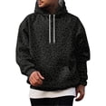 thumbnail image 2 of Men's Leopard Print Hoodie, Trendy Long Sleeve Drawstring Hooded Sweatshirt , Loose Fit Streetwear Pullover with Pocket Black 3XL, 2 of 6