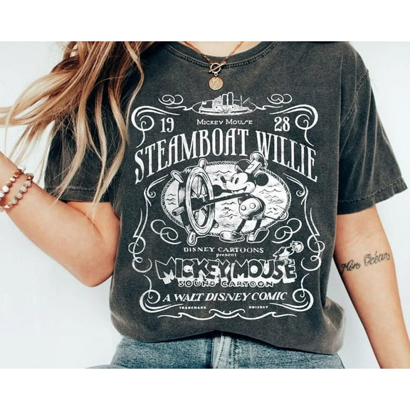 Vintage Disney Steamboat Willie Mickey Mouse Sound Cartoon 1928 T-Shirt, Mickey And Friends Tee, Disneyland Family 2025 Trip
