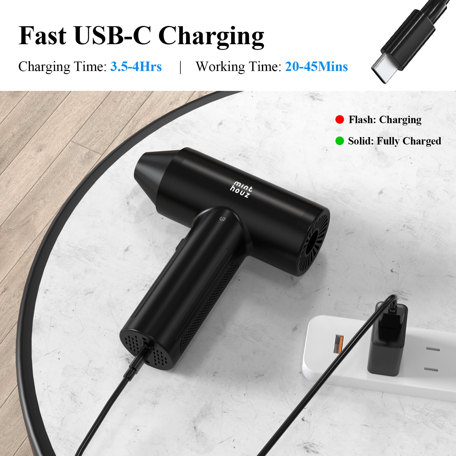 Minthouz Vacuum Cleaner compressed air 3-Speed Air Blower car vacuum air compressor for Home Pet/Computer/Keyboard/Car, 3-in-1 Electric Cordless 7500mAh No Canned Air Duster