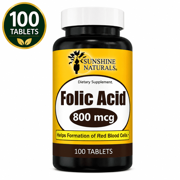 Sunshine Naturals Folic Acid 800mcg, 100 Tablets