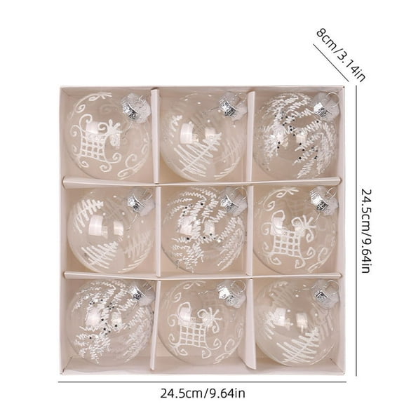 HomeDM 9Pcs Christmas Ball Ornaments Shatterproof Plastic Clear White Christmas Tree Hanging Pendant 8cm/3.15" Xmas Holiday Wedding Party Home Decor