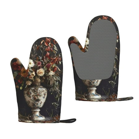 

Lafuoo Vintage Floral Vase A Pattern Silicone Anti-Scalding Gloves Hanging Rope Gloves are Suitable for Kitchen Utensils for Kitchen Baking Cooking Outdoor Barbecue