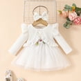 thumbnail image 2 of WEIYLL Outfits for Girls Spring Autumn Floral Long Sleeve Princess Dress Ruffles Button Coat Tops Headbands Mesh 3 Pcs Toddler Clothes Suits 3-6 Months, 2 of 6