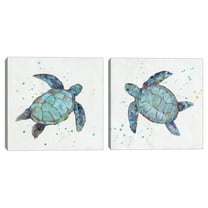 Bubbly Blue Turtle I & II by Sally Swatland Canvas Art Print Set