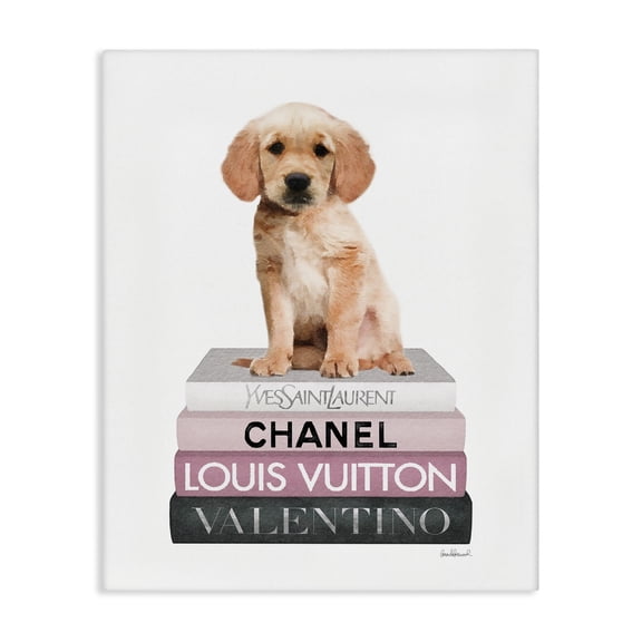 Stupell Industries Art Deco Adorable Puppy on Pink Books Canvas Art, 16 x 20, by Amanda Greenwood