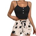 thumbnail image 3 of Asxite Pajamas for Women Set Solid Print Button Down Camisole Drawstring Shorts Set Loungewear 2 Piece, 3 of 5