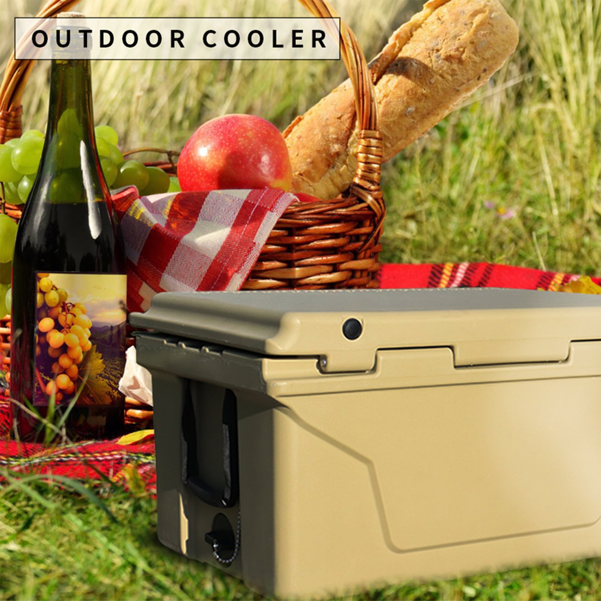 Segmart 65QT Hard Insulated Portable Cooler for Camping, Ultra-Light Insulated Ice Chest Box with 2 Wheels, Leak-Proof Cooler for Drink, Beverage, Beach, Camping, Picnic, Barbecue, Khaki