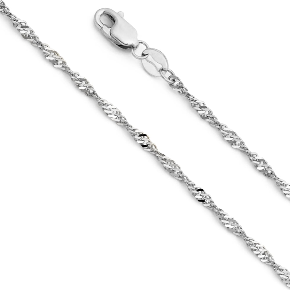 FB Jewels Solid 10k White Gold Diamond Cut Rope Chain 1.5mm