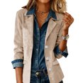 thumbnail image 2 of Women's Faux Suede Button Jacket Oversized Gathered Hem Short Length Coat Casual Vintage Outerwear with Pockets for Retro Style, Fall and Spring Wear, and Seasonal Events,Beige,L, 2 of 5