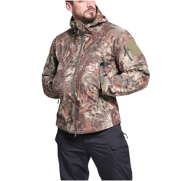 TFEOQRY Men's Hooded Casual Jackets Camouflage Print Waterproof Zipper and Fleece Outwear with Pockets Long Sleeve Hooded Overcoat Green