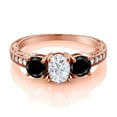 thumbnail image 2 of Gem Stone King 18K Rose Gold Plated Silver Black Diamond Ring Set with Moissanite (2.12 Cttw) (Size 5), 2 of 4