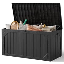 WASUHE 100 Gallon Large Deck Boxes Outdoor Waterproof, Lockable Patio Storage Box for Furniture,Pool Float, Garden Tools, Waterproof Outdoor Storage Cabinet, UV Resistant, Black