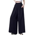 thumbnail image 3 of Yxbdin Plus Size Linen Pants for Women Elastic Waisted Palazzo Casual Trousers Solid Color Wide Leg Pants with Pocket Black L, 3 of 5