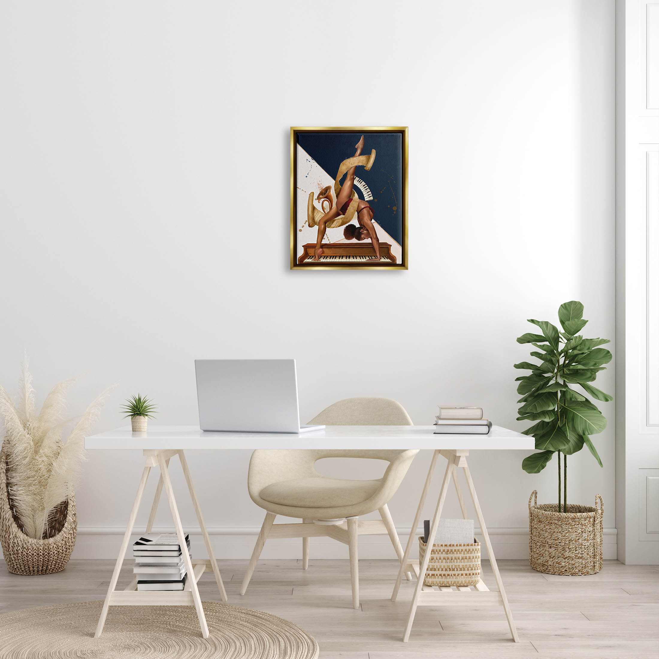 Gymnastics Musician Girl Instruments Abstract Painting Metallic Gold Framed Art Print Wall Art