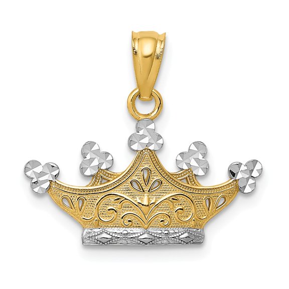 14k Yellow with White Rhodium Two-tone Gold Crown Pendant
