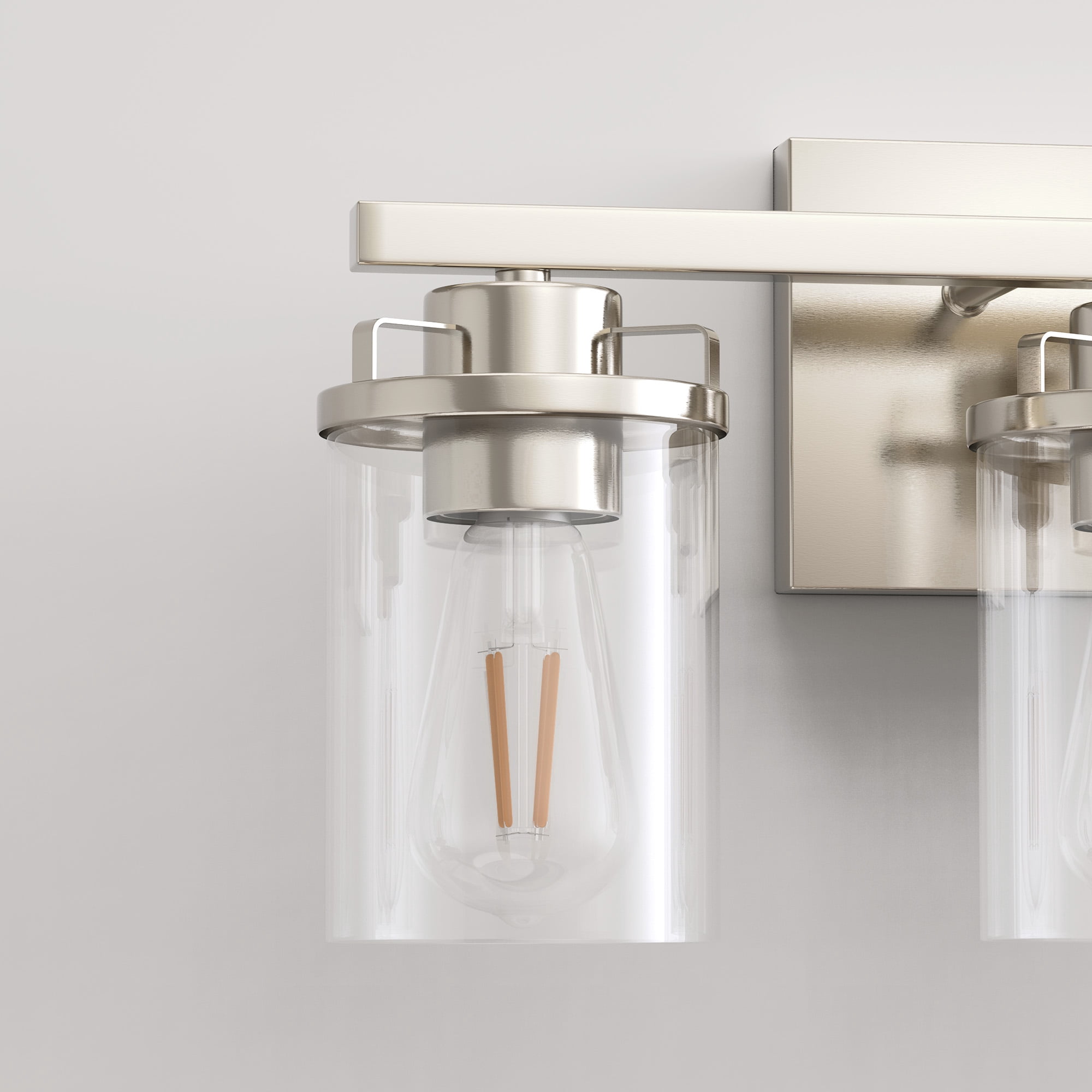 YANSUN 17.8 in 3-Light Industrial Bathroom Vanity Light Fixture with Clear Glass Shades, Brushed Nickel Wall Light for Bathroom Vanity Table, E26 Base