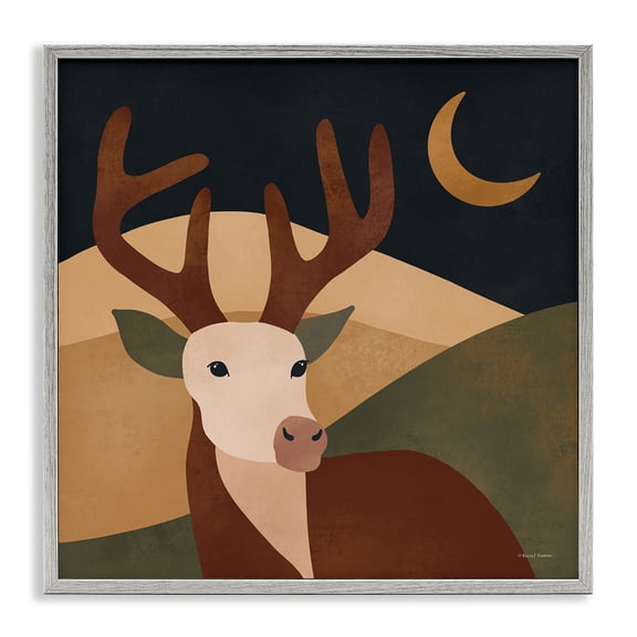 Stupell Industries Southwestern Minimal Deer Landscape Gray Framed Giclee Art, 17 x 17, by Rachel Nieman