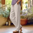 thumbnail image 4 of Women's Pants Plus Size Petite Summer Loose Casual High Waisted Elastic Waistband Pocket Straight Leg Cropped Pants, 4 of 8